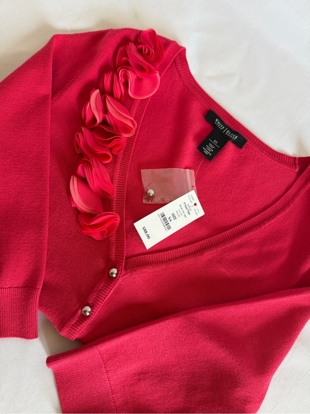 White House Black Market Pink Ruffle-Accent V-Neck Cardigan - Picture 10 of 10